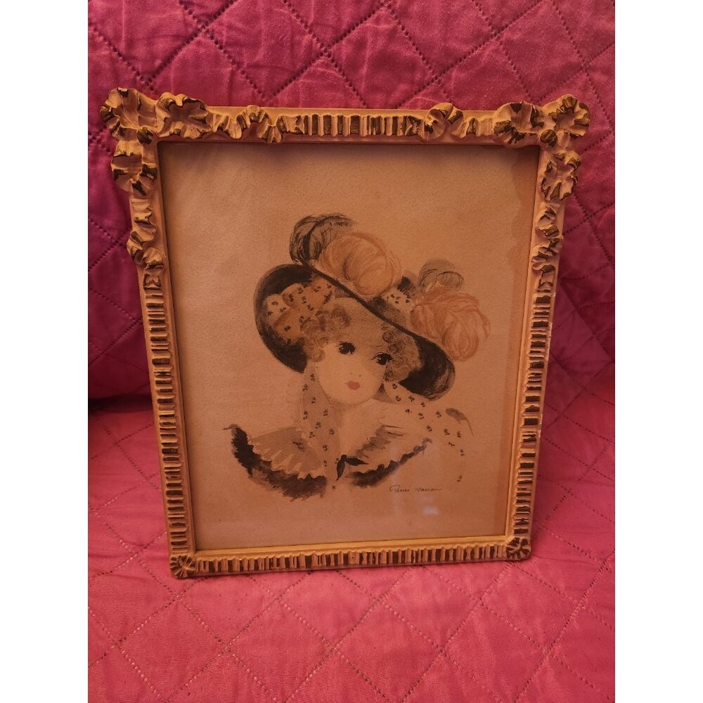 French Ink & Watercolor Vintage Artwork Picture